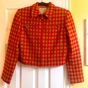 Oscar De La Renta Red Checkered Wool Jacket